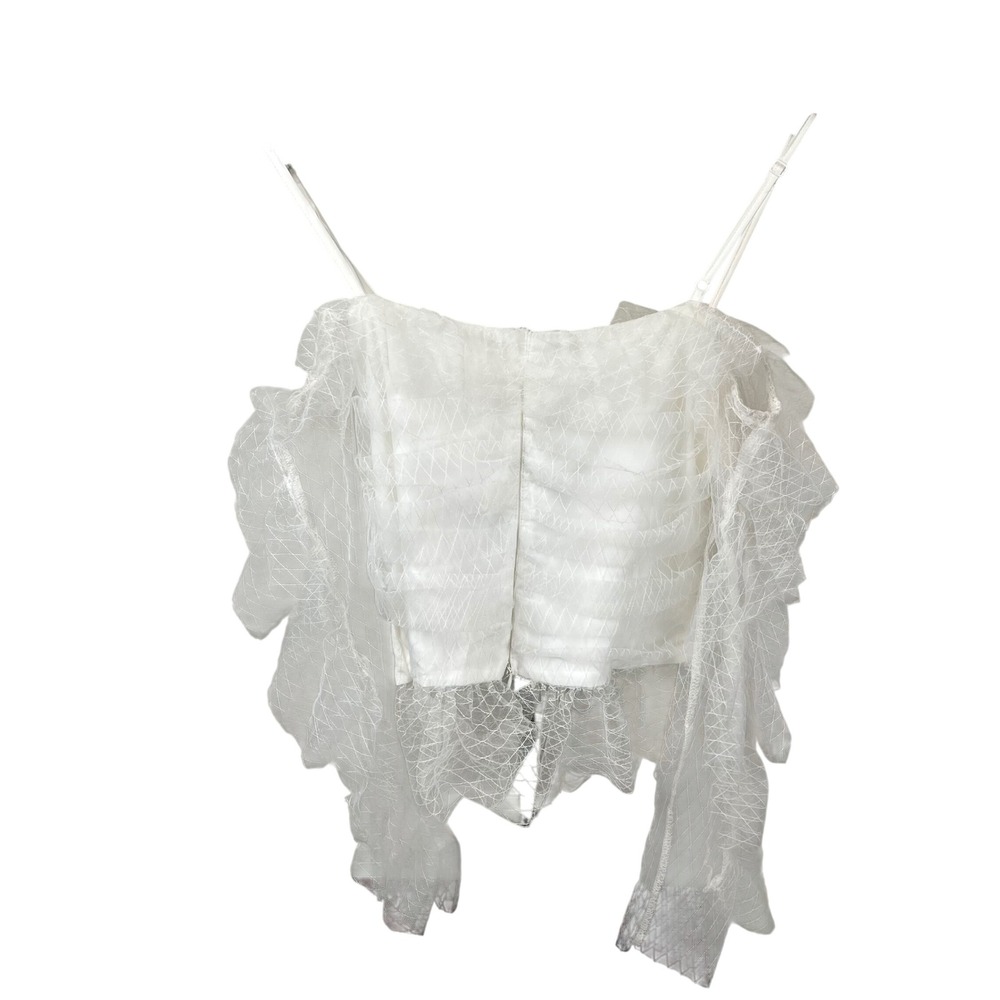 Lulumari White Mesh Ruffle Coquette Romantic Top Small Unconventional Lace Fairy